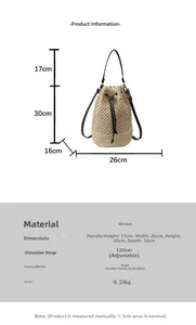 Spécifications détaillées de taille pour sac seau beige tressé avec cordons noirs