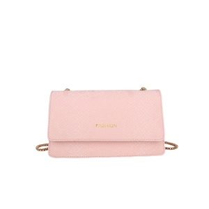 Pink faux snake skin crossbody bag with gold chain strap and fashion logo