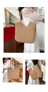 Detailed V-shape woven texture and large capacity design of the straw shoulder bag