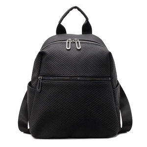 Minimalist black large capacity commuter backpack with waterproof texture and multi-pockets