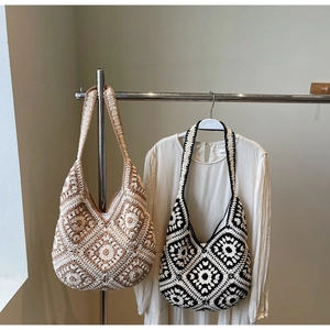 Crochet Flower Woven Shoulder Bag Handmade Knitted Hobo Tote Casual Bohemian Summer Style Women