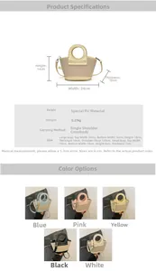 Size chart showing shell bag dimensions 24x14x10cm with PU fabric material details