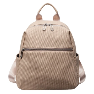 Sac à dos femme beige minimaliste grande capacité avec poche zippée et poches latérales