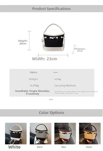 Canvas bucket bag dimensions and four-color display with dimensions 23x20x10cm