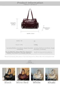 Tabella taglie e specifiche per borsa tote grande in ecopelle disponibile in quattro colori