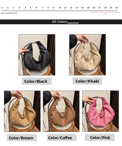 Detail view of large capacity hobo bags showing five colors in pleated soft leather style