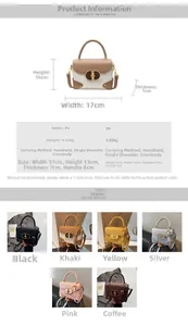 Detailed size chart for the PU leather crossbody bag including dimensions and color options