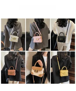 Six different color options for the stylish small square crossbody bag with metal buckles