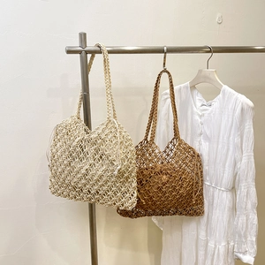 Woven Tote Bag Hollow Out Mesh Handbag With Drawstring Liner Cotton Rope Shoulder Bag For Women Summer Beach Vacation