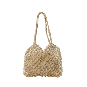 Minimalist woven hollow tote bag with a removable drawstring inner lining for summer