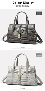 Detailed comparison of charcoal and light gray embossed crocodile leather texture bags