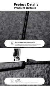 Détail du sac à main en cuir noir grainé avec des coutures précises et finitions argentées