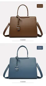 Détails des sacs cabas en cuir litchi marron et bleu avec boucles en S métalliques