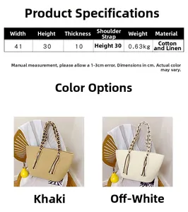 Detailed dimension guide and color comparison of the cotton linen straw tote bags