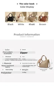 Detailed size chart and multi-color options for the vintage high-quality tote bag