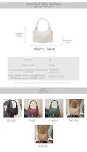 Detail showing high-quality PU woven texture and exact size specs of the half-moon bag