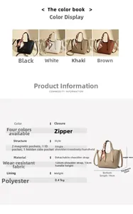 Detailed view of tote bag interior layout with magnetic pockets and zip closure