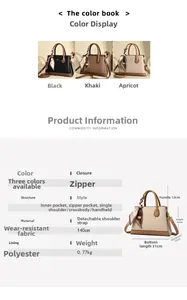 Detailed size chart and internal structure layout for litchi pattern women handbag