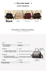 Vue détaillée de l'intérieur d'un sac à main rétro en cuir ciré avec poches