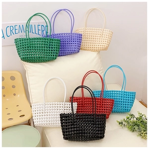 Sac À Main Tissé Ajouré Pour Femmes Sac Panier En Plastique PVC Sac Fourre-tout Mode Plage Été