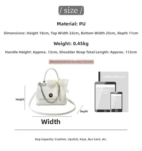 Guide des tailles de sac à main blanc en PU avec dimensions et comparaison d'objets