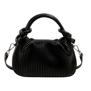 Chic black pleated handbag for women with vertical texture and versatile crossbody strap