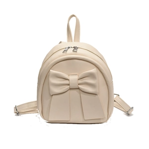 Chic beige mini backpack with large bow detail and adjustable PU leather straps