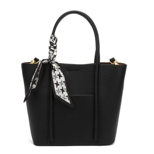 Black litchi grain tote bag with houndscotton scarf and gold hardware on white background