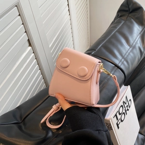 Mini sac à main rétro rose en cuir PU pour enfants avec boutons et boucles dorées