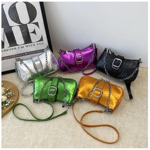 Borsa A Spalla Metallizzata Donna Borsa Baguette Con Catena Argento Grande Fibbia Quadrata Y2K Moda Borse A Tracolla
