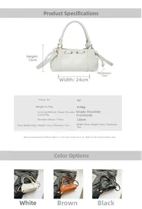 Detailed size specifications and color options for the minimalist PU leather handbag