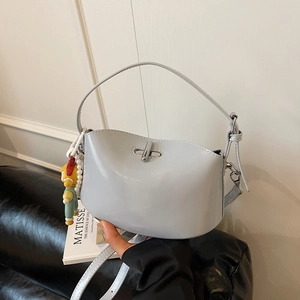 Chic light grey crossbody square bag with pearl charm and silver clasp for women