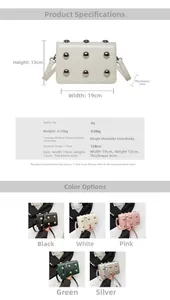 Detailed size guide for the rivet PU leather crossbody bag with weight and dimensions