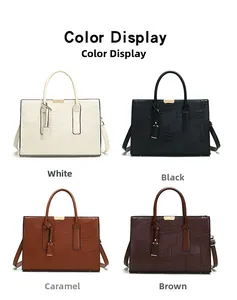 Detailed view of crocodile embossed leather tote bags in four classic elegant colors