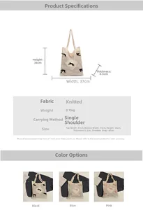 Tableau des tailles et spécifications du sac cabas en maille tressée avec nœud décoratif