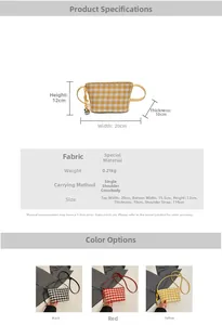 Detailed view of checkered canvas crossbody bag dimensions and strap specifications