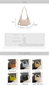Detailed size comparison and color options for the minimalist litchi grain PU crossbody bag