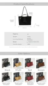 Detailed size chart and parameter overview for minimalist large capacity PU leather tote bag