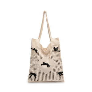 Sac fourre-tout en tricot ajouré à nœuds noirs pour femmes mode été 2025 chic