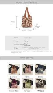 Tabella taglie borsa tote in maglia con dimensioni 38x34,5cm e dettagli della trama