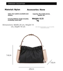Detaillierte Größentabelle der schwarzen Nylon-Faltentasche mit Maßen 29x14x10cm