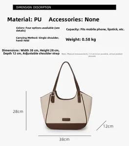 Especificaciones detalladas de dimensiones del bolso de lona y cuero PU con medidas 38x28x12cm