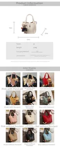 Litchi pattern PU bucket bag with metal lock detail and cute bear charm accessory