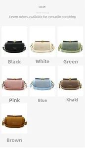 Matrix display of seven stylish crossbody box bags in various colors and textures