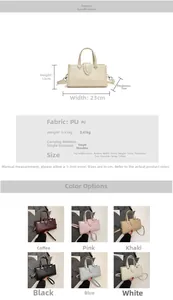 Spécifications de taille et vue d'ensemble des 6 couleurs du sac à bandoulière chic en PU