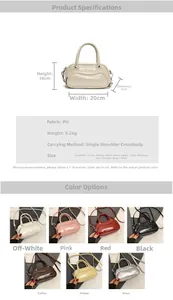Detailed size chart and multi-color collection of mini PU Boston handbag with dimensions