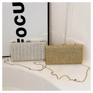 Borsa Clutch In Paglia Intrecciata Da Donna Elegante Borsa Da Sera Rettangolare Con Tracolla A Catena In Metallo