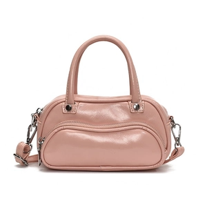 Chic pink patent leather handbag with quilted patterns and silver metal hardware accents