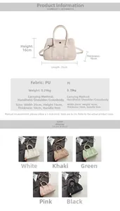 Detailed size specifications for a stylish PU leather bucket bag with five color options