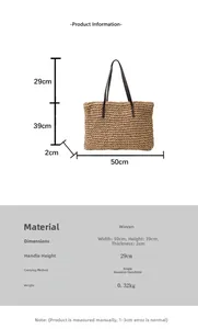 Tableau détaillé des tailles pour grand sac cabas en paille tissée avec ses dimensions